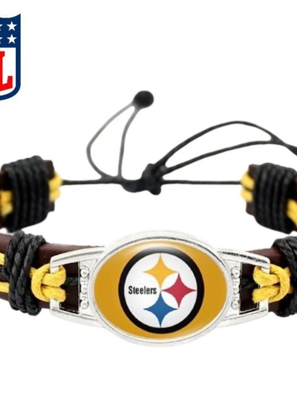 Pittsburgh Steelers NFL Football Logo Black Leather Bracelet Sports Collectable